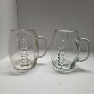 2 Football Shaped X-Large Beer Mugs With Handle One Green Tint One Brown Tint